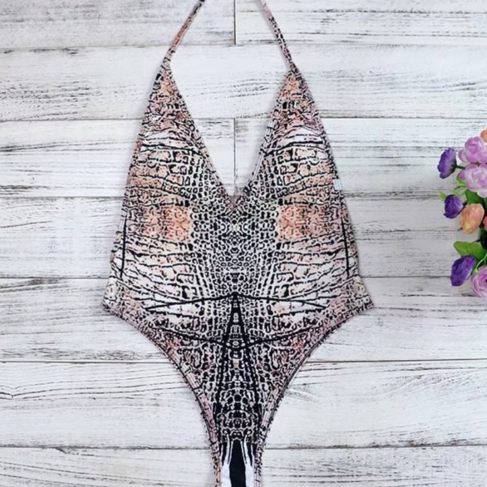 Beach Babe Halter Print One-piece. New!